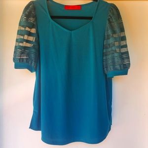 SOLD - Love Scarlett Dark Green Teal Blouse Size M Sweetheart Neckline Balloon